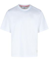 Thom Browne - Cotton T-Shirt With Tricolor Stripe Detail - Lyst