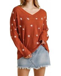 Umgee - Star Print V-Neck Sweater - Lyst