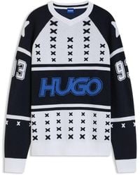 HUGO - Oversize-Fit Sweater With Ice-Hockey-Inspired Artwork - Lyst