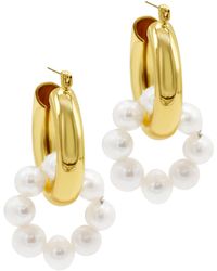 Adornia - 14k Gold Plated Hoop And Pearl Drop And Dangle Earrings - Lyst