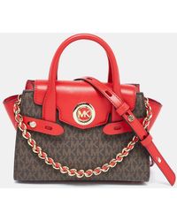 Michael Kors - /brown Signature Coated Canvas And Leather Extra Small Carmen Satchel - Lyst