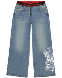 Ed Hardy - Swallow Panther Elastic Band Jeans - Lyst