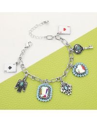 Fashnzfab - Ace Of Heart Ace Of Clover Western Bird Key Rectangle Heart Stone Cluster Charm Station Bracelet, Burnished - Lyst