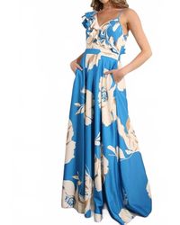 Mulla - One Shoulder Ruffle Pleated Maxi Dress - Lyst