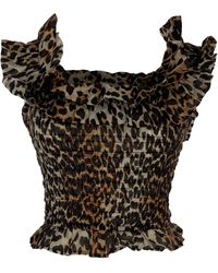 Ganni - Leopard-Print Off-Shoulder Top - Lyst