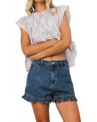 Miou Muse - High-Waisted Ruffle Hem Denim Shorts - Lyst