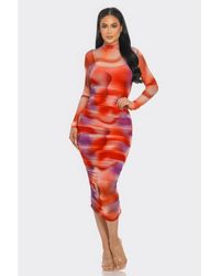Fashnzfab - Summer Heat Print Mesh Ruched Midi Dress - Lyst