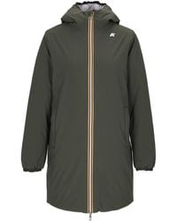 K-Way - 3/4 Length Padded Jacket With Hood And Stripe Detail - Lyst