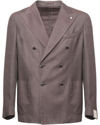 Lubiam - Herringbone Double-Breasted Wool Blazer - Lyst
