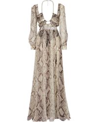 Philipp Plein - Silk Chiffon Long Dress Pitone - Lyst