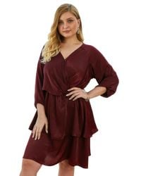 TRUEDAMES - Plus Size Solid V Neck Ruffled Hem Dress - Lyst