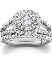 Pompeii3 - 1 1/10ct Cushion Halo Diamond Engagement Wedding Ring Set - Lyst