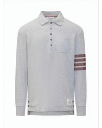 Thom Browne - Textured Light Long-Sleeve Polo Shirt With Striped Detailing - Lyst