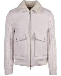 Eleventy - Wool-Blend Zip-Front Jacket With Cable Knit Sleeves - Lyst