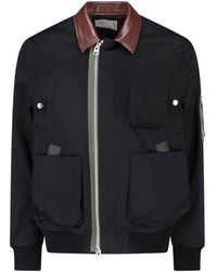 Sacai - Engineered Panel Cotton Jacket With Nylon, Cowhide & Knit Trim - Lyst
