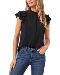 Cece - Top Pintuck Button Front V-Neck Flutter Sleeve Red846 - Lyst