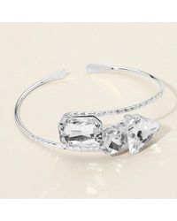 Fashnzfab - Stone Cluster Accent Wire Arm Cuff Bracelet Clear, Rhodium - Lyst