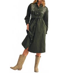 Jodifil Long Sleeve Flare Midi Dress in Brown | Lyst
