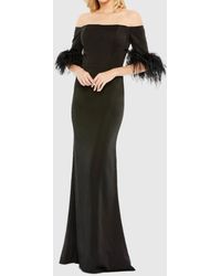 Mac Duggal - Feather Trim Off The Shoulder Column Gown - Lyst