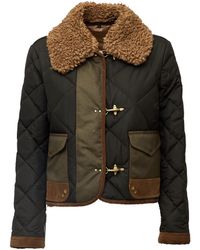 Fay - Quilted Jacket With Removable Faux Shearling Collar And Velvet Inserts - Lyst