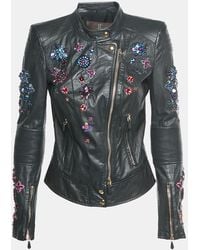 Roberto Cavalli - Leather Embellished Biker Jacket - Lyst