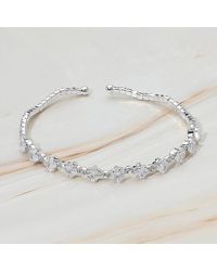Fashnzfab - Square Cz Stone Cluster Accent Cuff Bracelet Clear - Lyst