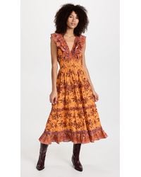 Love The Label - Azalea Ruffled Midi Dress Beryl Mango Print - Lyst