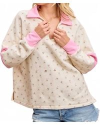 Bibi - Floral Print French Terry V Neck Collared Top - Lyst