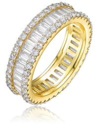 Rachel Glauber - 14K Plated With Clear Baguette Cubic Zirconia Wide Band Ring - Lyst