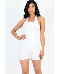 TRUEDAMES - Ribbed Halter Neck Backless Romper - Lyst