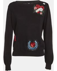 Roberto Cavalli - Cavalli Class Cotton Knit Embroidered Patch Detail Jumper - Lyst