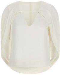 Alberta Ferretti - Cape-Inspired Stretch Cady Top With Draped Elegance - Lyst