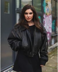 Infinity Leather - Oversized Leather Ma-1 Bomber Jacket - Lyst