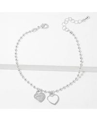 Fashnzfab - Double Heart Charm Bubble Chain Bracelet Rhodium - Lyst
