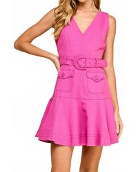 TCEC - V Neck Belted Ruffle Hem Dress - Lyst