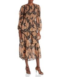 Aqua - Smocked Paisley Midi Dress - Lyst