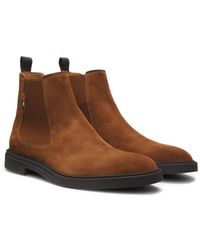 BOSS - Suede Chelsea Boots With Signature Stitching - Lyst