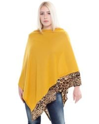 TRUEDAMES - All Year Round Leopard Trim Solid Poncho - Lyst