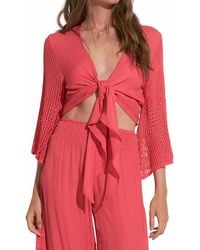 Elan - Resort Tie Front Crochet Sleeve Top - Lyst