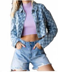 Veveret - Denim Check Print Crop Shirt Jacket - Lyst