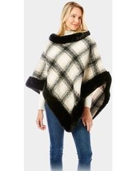 TRUEDAMES - Plaid Check Patterned Faux Fur Trimmed Poncho - Lyst