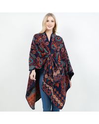 TRUEDAMES - Open Front Boho Floral Paisley Pattern Shawl Wrap Poncho With Loop - Lyst