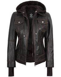 Decrum - Tralee Bomber Leather Jacket With Removable Hoodie - Lyst