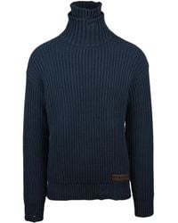 DSquared² - Ribbed High Neck Knit Sweater With Leather Detail - Lyst