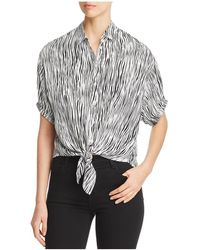 Three Dots - Animal Print Tie Front Button-down Top - Lyst