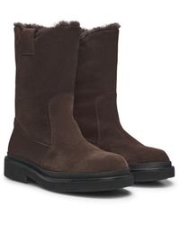 BOSS - Suede Slip-On Boots With Shearling Collar - Lyst