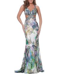 Jovani - Silk Printed Evening Dress - Lyst