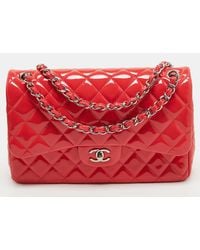 Chanel - Quilted Patent Leather Jumbo Classic Double Flap Bag - Lyst