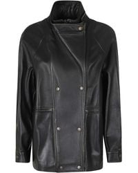 Semicouture - Oversized Double-Breasted Leather Jacket - Lyst