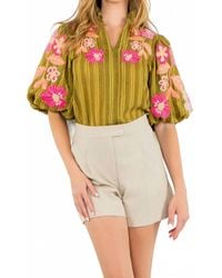 Thml - Peony Embroidered Puff Sleeve Textured Top - Lyst